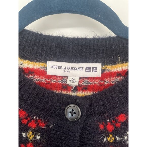 Uniqlo Ines de la Fressange Women's Jacquard Wool Alpaca Double Knit Cardigan XL - Picture 2 of 4